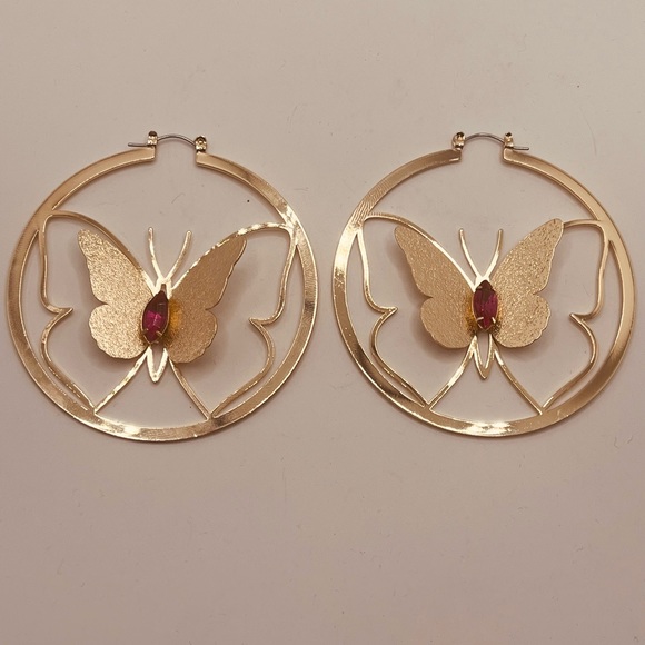 Gold Plated earrings for women butterfly design - Picture 2 of 3